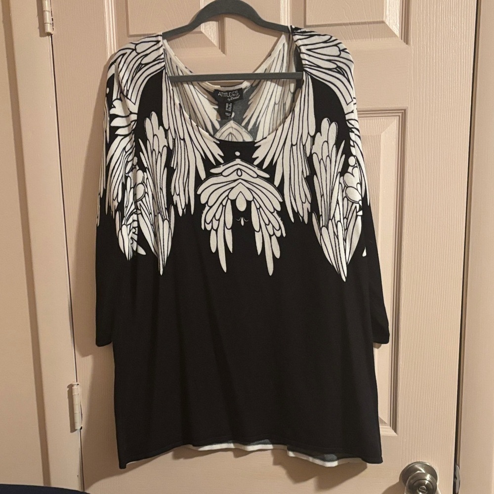 Attitudes by Renee Black and White Patterned sweater